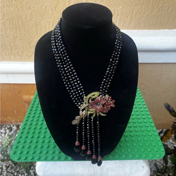 Heidi Daus Jewelry - Vintage Authentic Heidi Daus Flower Trembler Beaded Necklace with Red and Gold